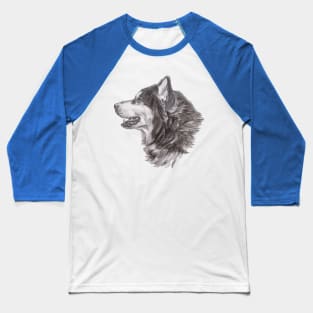 Classic Siberian Husky Dog Profile Drawing Baseball T-Shirt